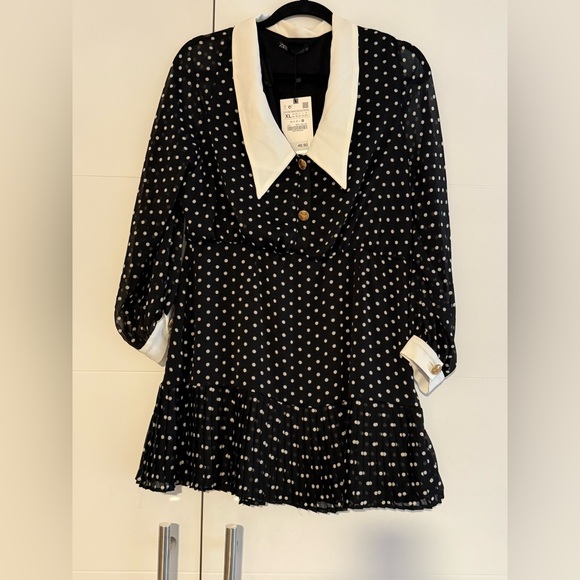 NWT Zara Black and White Polka Dot Mini Dress - Picture 3 of 5